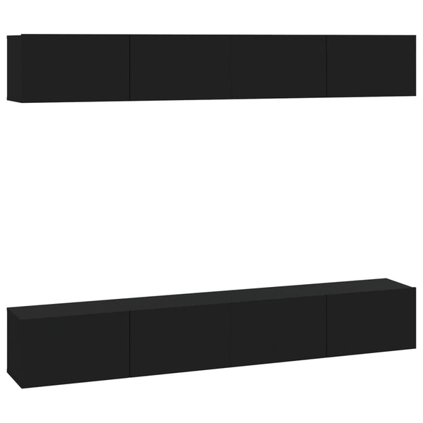 vidaXL TV Wall Cabinets 4 pcs. Black 100x30x30 cm