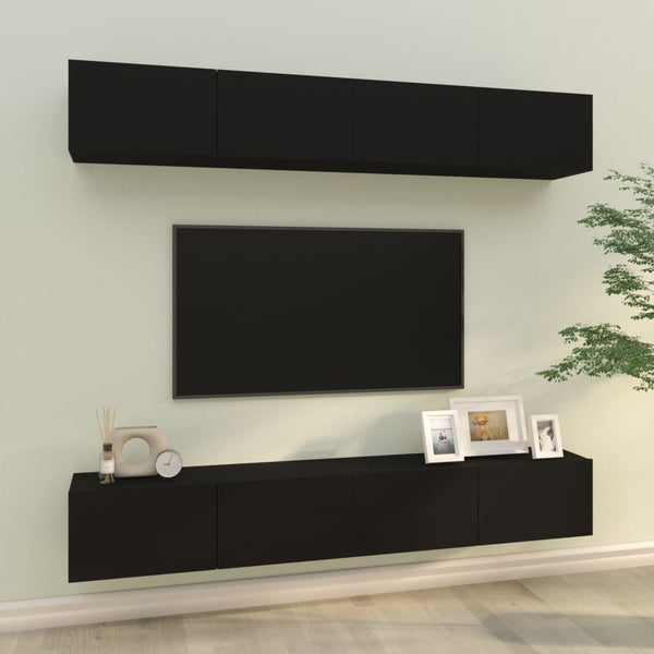 vidaXL TV Wall Cabinets 4 pcs. Black 100x30x30 cm