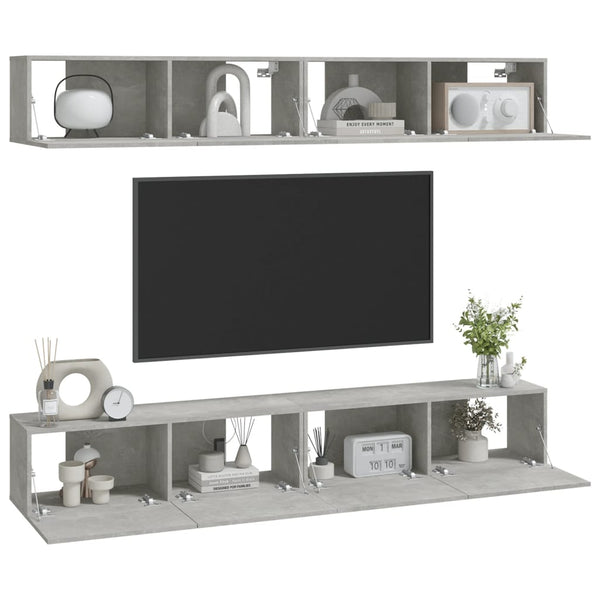 vidaXL TV Wall Cabinets 4 pcs Concrete Grey 100x30x30 cm