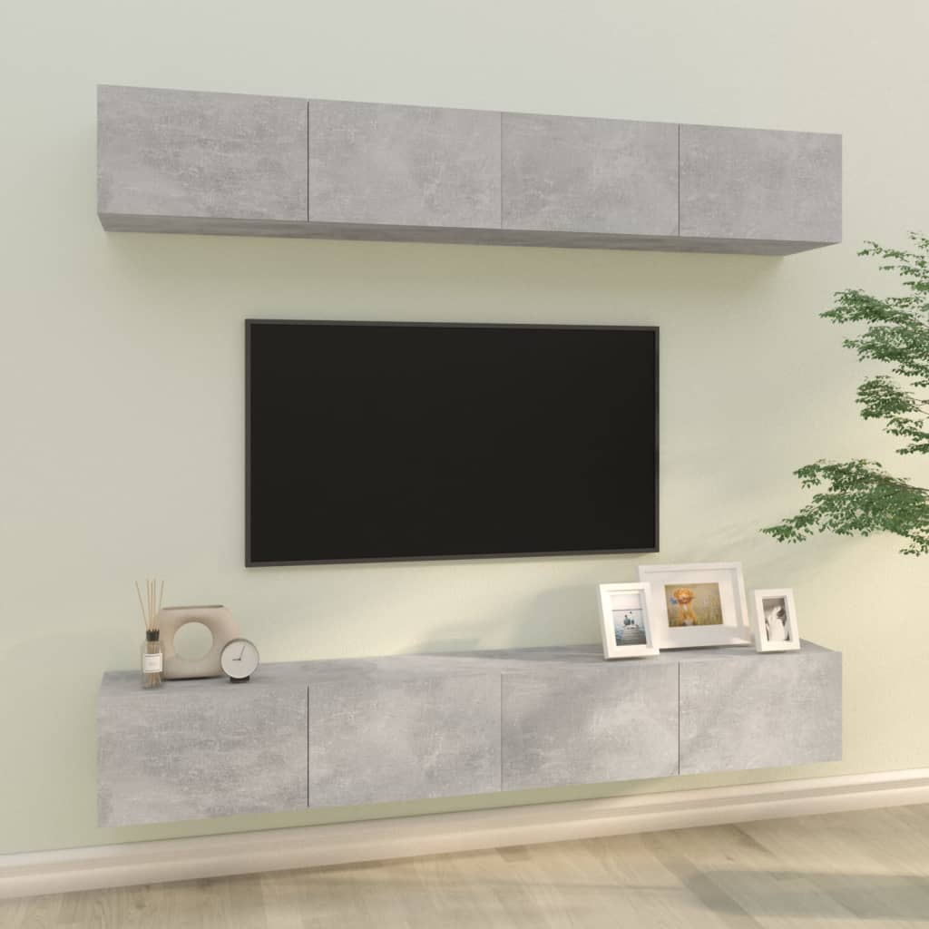vidaXL TV Wall Cabinets 4 pcs Concrete Grey 100x30x30 cm