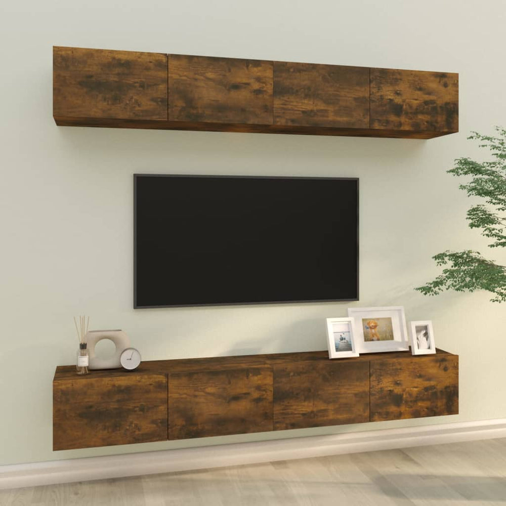 vidaXL TV Wall Cabinets 4 pcs Smoked Oak 100x30x30 cm
