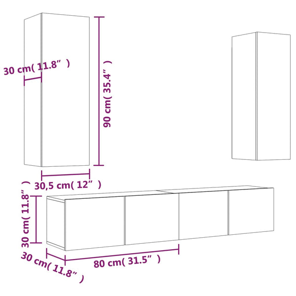 vidaXL 4-Piece TV Cabinet Set Sonoma Oak Engineered Wood