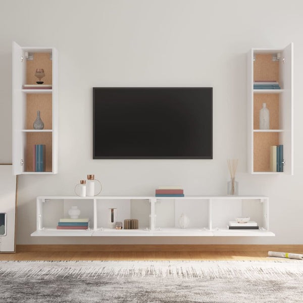 vidaXL 4-Piece TV Cabinet Set White Engineered Wood