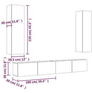 vidaXL 4-Piece TV Cabinet Set White Engineered Wood