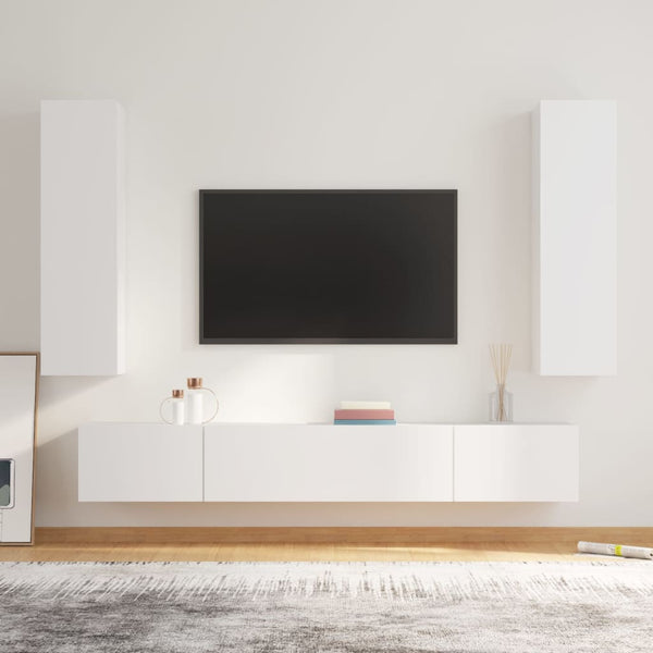 vidaXL 4-Piece TV Cabinet Set White Engineered Wood