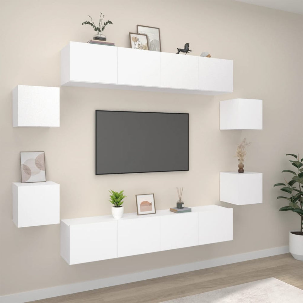 vidaXL 8-Piece TV Cabinet Set White Engineered Wood