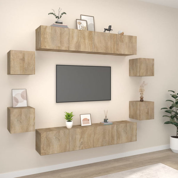 vidaXL 8-Piece TV Cabinet Set Sonoma Oak Engineered Wood