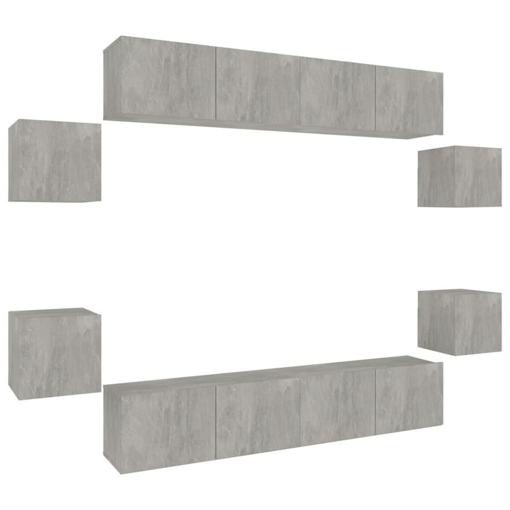 vidaXL 8-Piece TV Cabinet Set Concrete Grey Engineered Wood