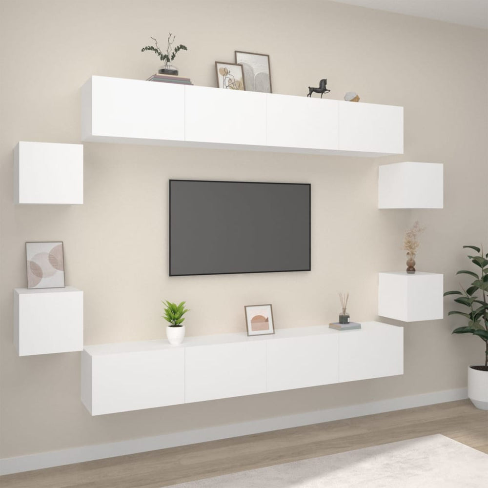 vidaXL 8-Piece TV Cabinet Set White Engineered Wood