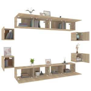 vidaXL 8-Piece TV Cabinet Set Sonoma Oak Engineered Wood