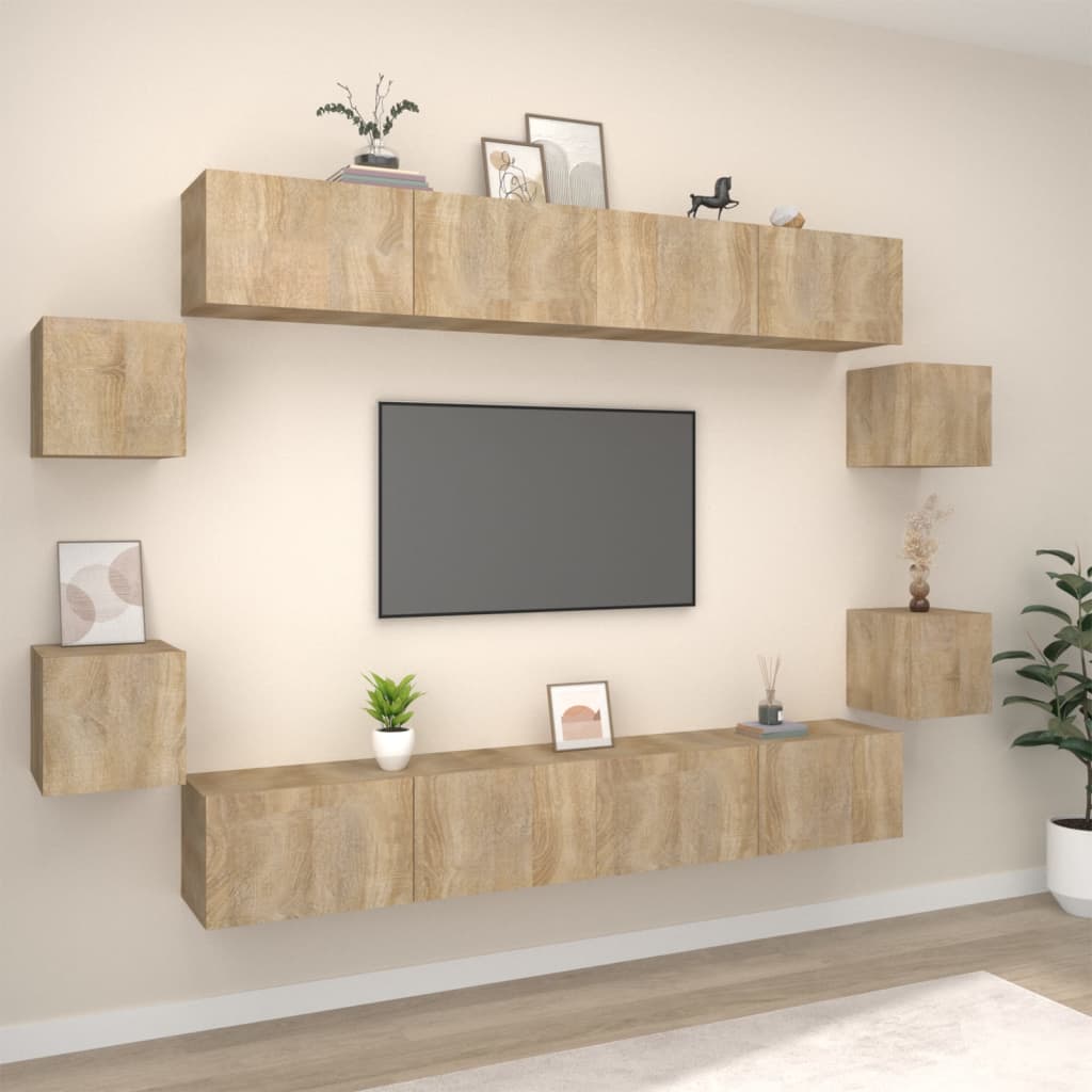 vidaXL 8-Piece TV Cabinet Set Sonoma Oak Engineered Wood