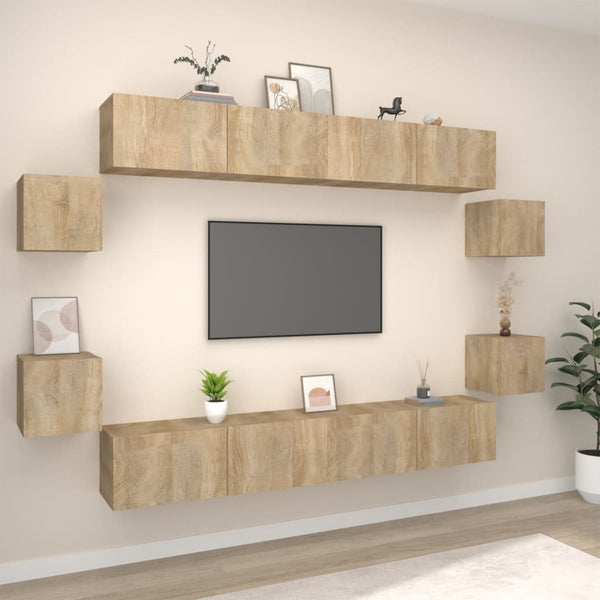 vidaXL 8-Piece TV Cabinet Set Sonoma Oak Engineered Wood