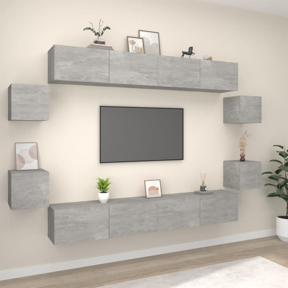 vidaXL 8-Piece TV Cabinet Set Concrete Grey Engineered Wood