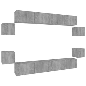 vidaXL 8-Piece TV Cabinet Set Grey Sonoma Engineered Wood