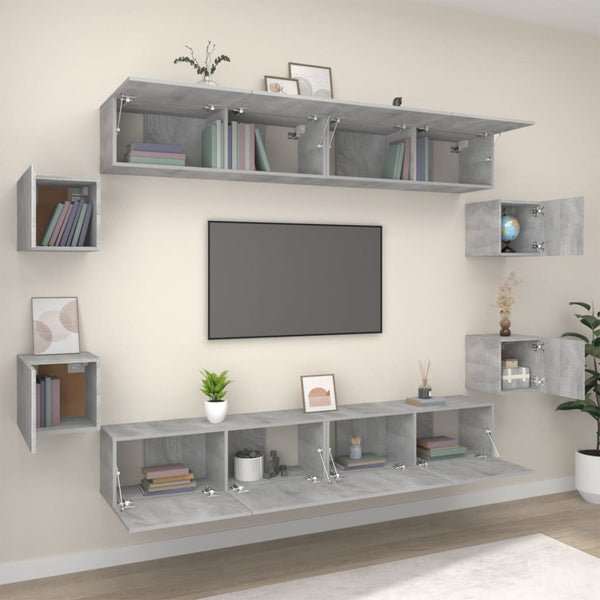 vidaXL 8-Piece TV Cabinet Set Grey Sonoma Engineered Wood