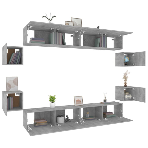 vidaXL 8-Piece TV Cabinet Set Grey Sonoma Engineered Wood