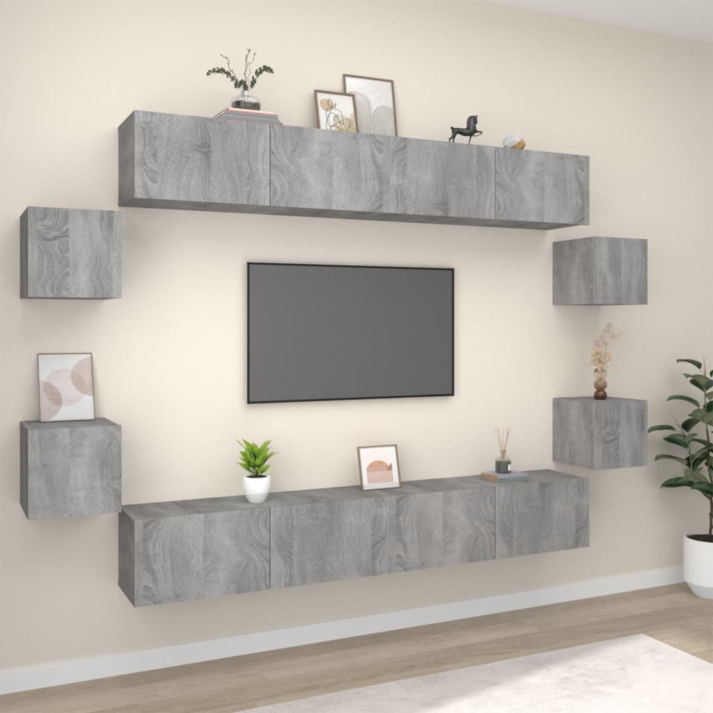 vidaXL 8-Piece TV Cabinet Set Grey Sonoma Engineered Wood