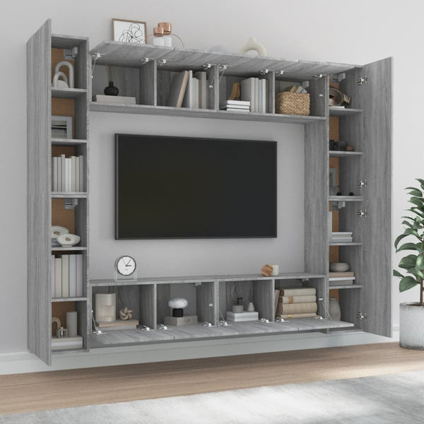 vidaXL 8-Piece TV Cabinet Set Grey Sonoma Engineered Wood