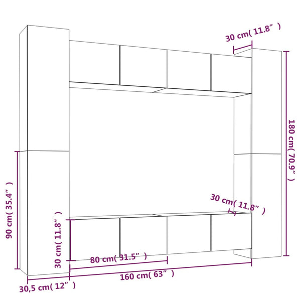 vidaXL 8-Piece TV Cabinet Set Grey Sonoma Engineered Wood