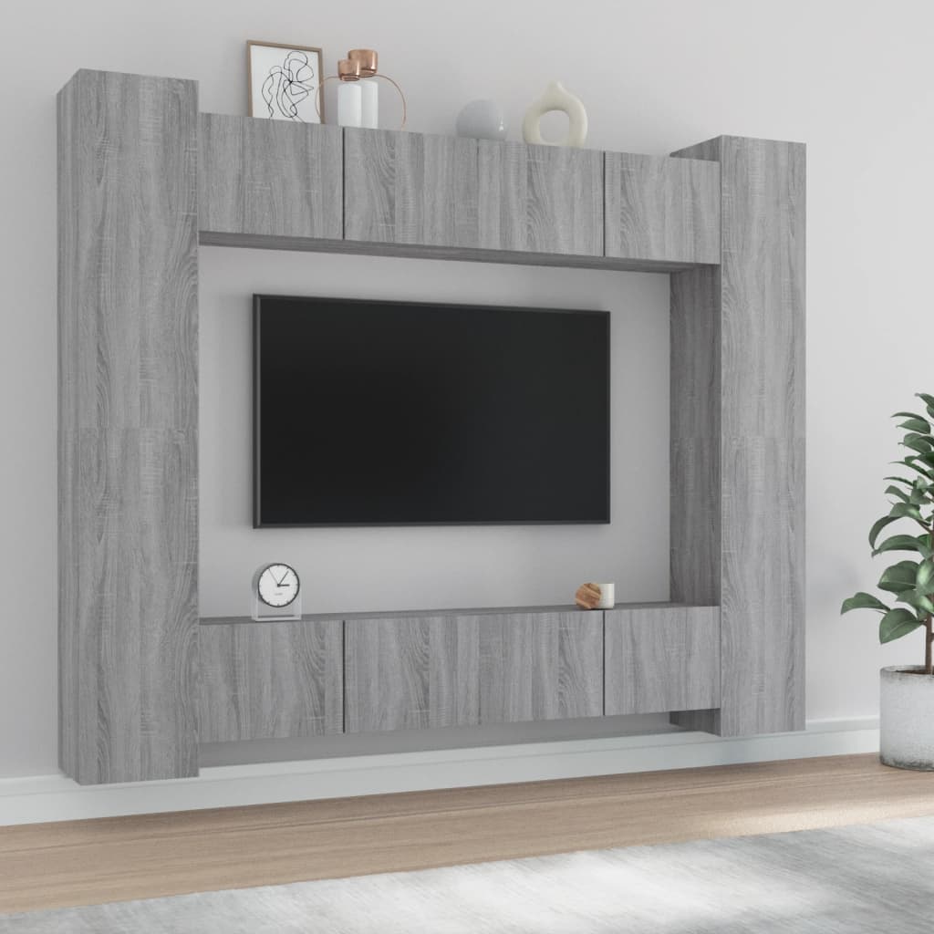 vidaXL 8-Piece TV Cabinet Set Grey Sonoma Engineered Wood