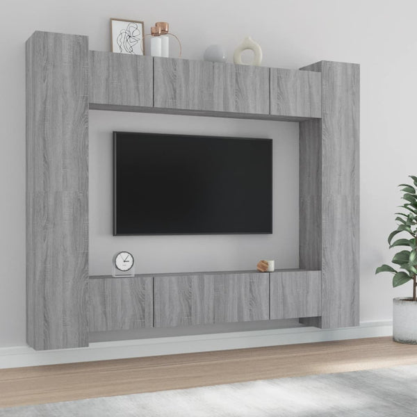 vidaXL 8-Piece TV Cabinet Set Grey Sonoma Engineered Wood