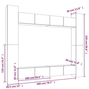 vidaXL 8-Piece TV Cabinet Set Sonoma Oak Engineered Wood