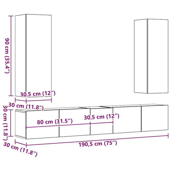 vidaXL 5-Piece TV Cabinet Set White Engineered Wood