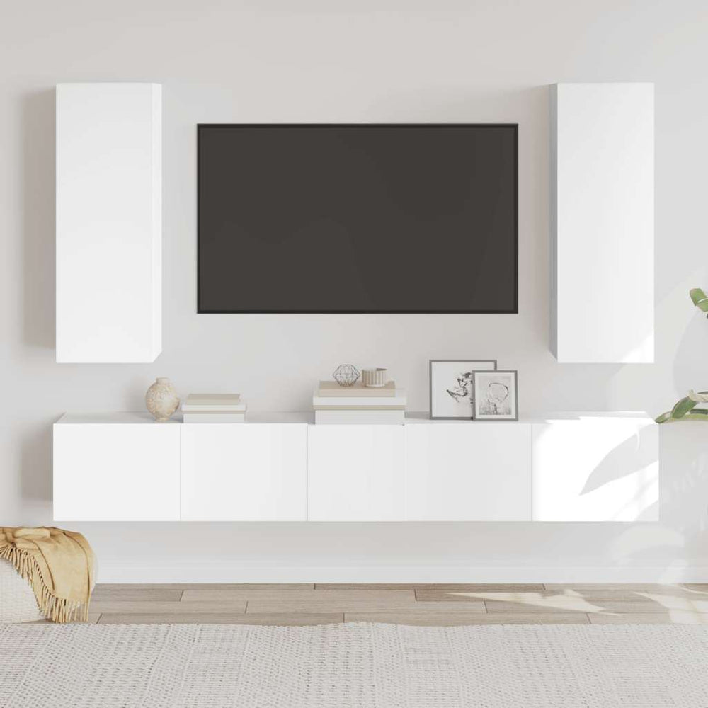 vidaXL 5-Piece TV Cabinet Set White Engineered Wood