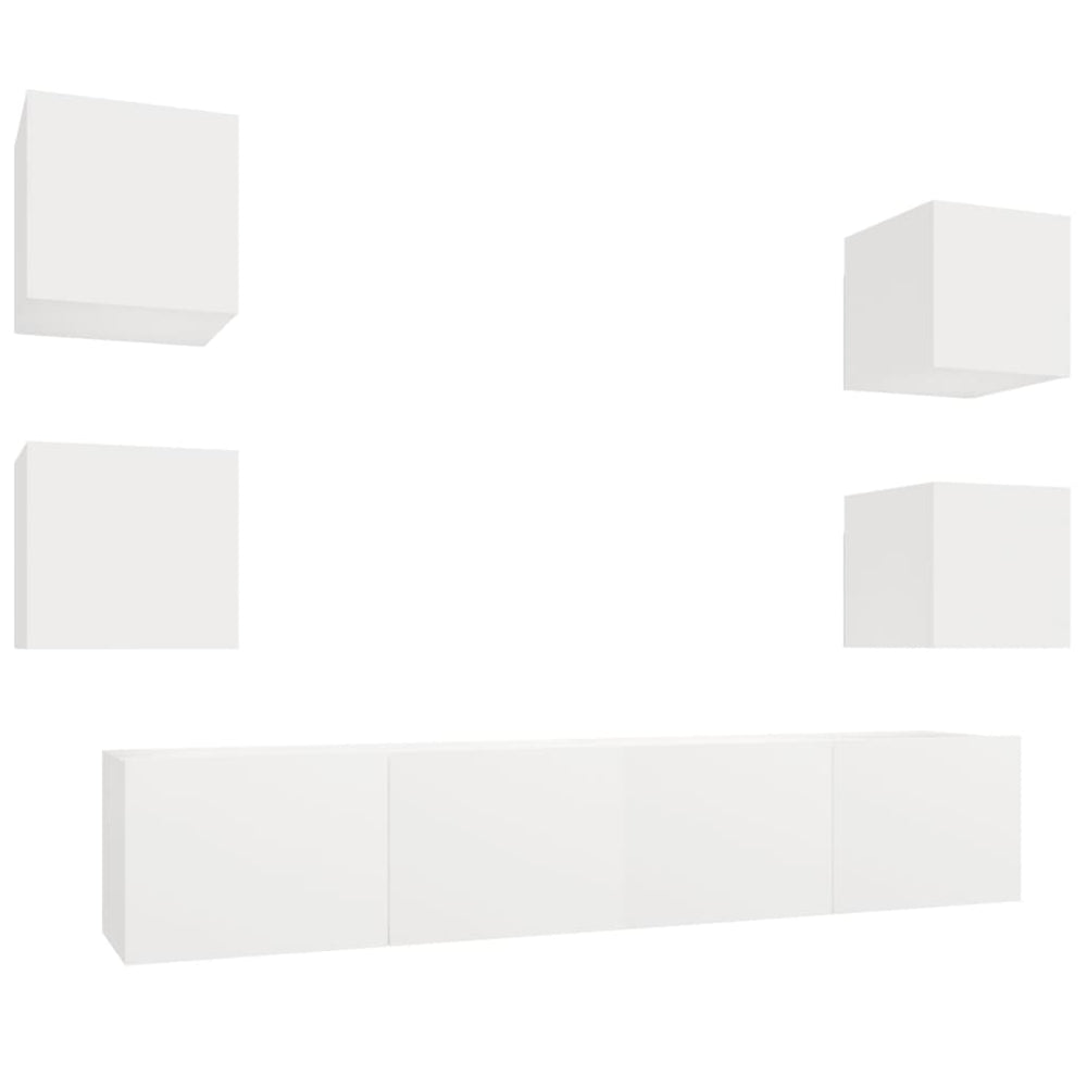 vidaXL 6-Piece TV Cabinet Set White Engineered Wood