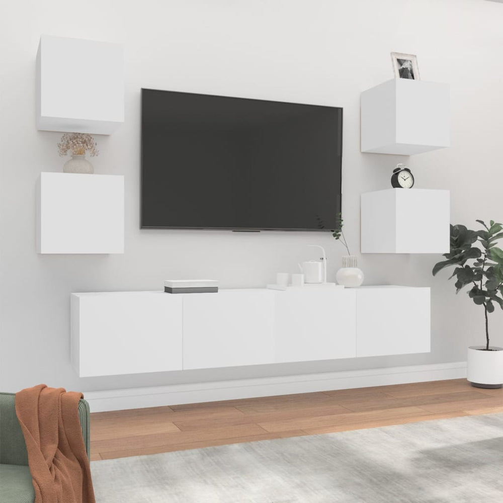 vidaXL 6-Piece TV Cabinet Set White Engineered Wood