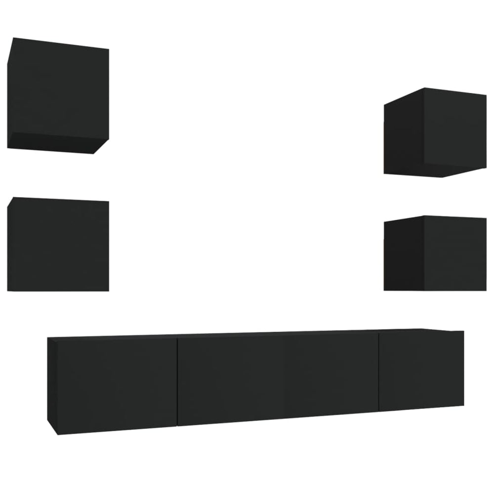 vidaXL 6-Piece TV Cabinet Set Black Engineered Wood