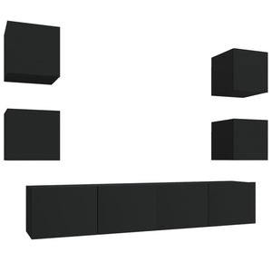 vidaXL 6-Piece TV Cabinet Set Black Engineered Wood