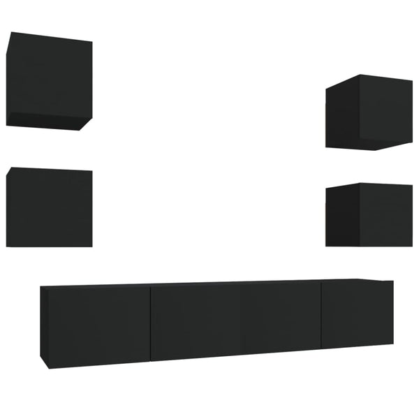 vidaXL 6-Piece TV Cabinet Set Black Engineered Wood