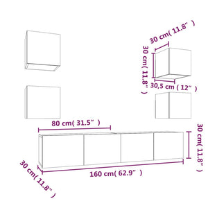 vidaXL 6-Piece TV Cabinet Set Black Engineered Wood