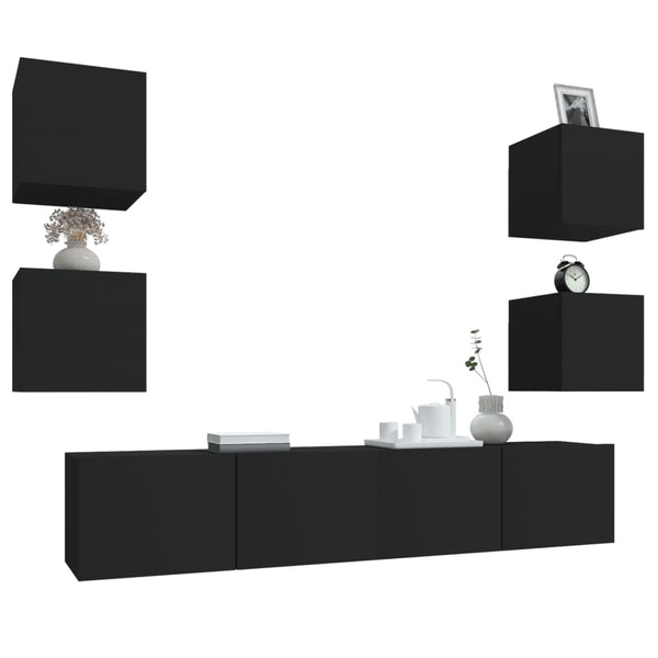 vidaXL 6-Piece TV Cabinet Set Black Engineered Wood