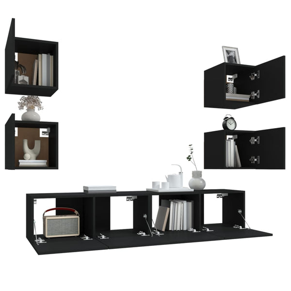 vidaXL 6-Piece TV Cabinet Set Black Engineered Wood