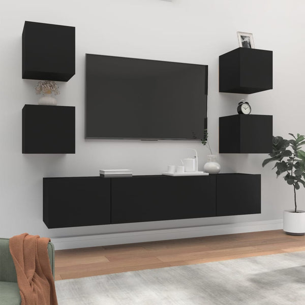 vidaXL 6-Piece TV Cabinet Set Black Engineered Wood