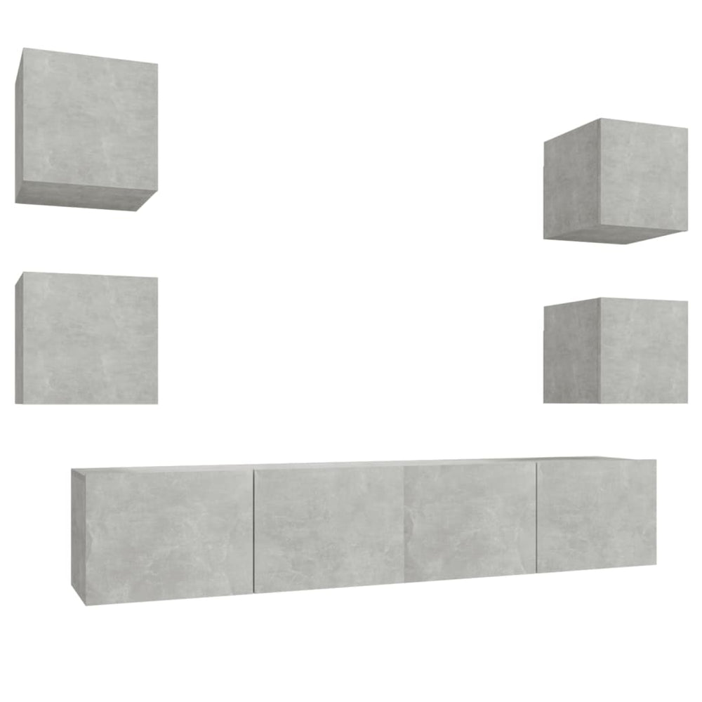vidaXL 6-Piece TV Cabinet Set Concrete Grey Engineered Wood