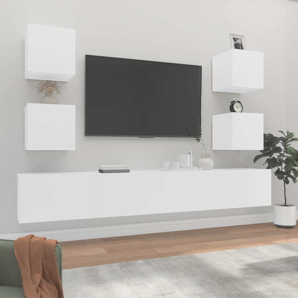 vidaXL 6-Piece TV Cabinet Set White Engineered Wood