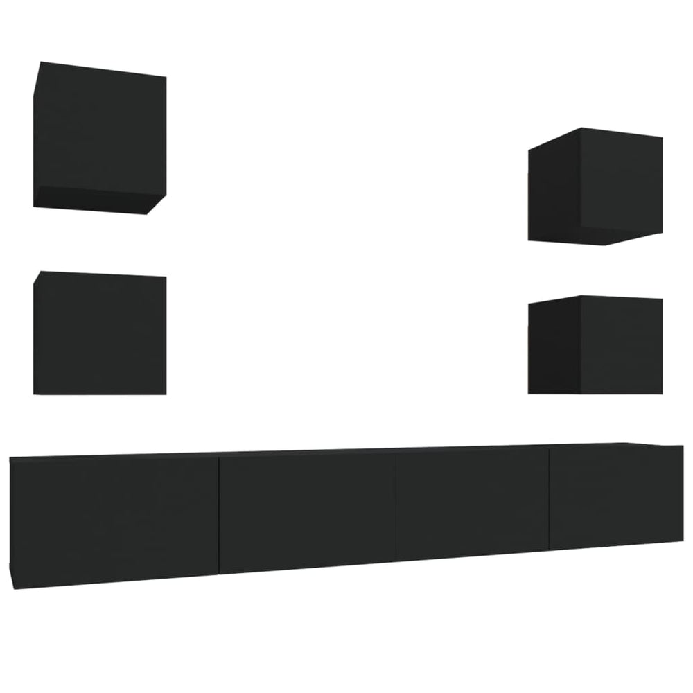vidaXL 6-Piece TV Cabinet Set Black Engineered Wood
