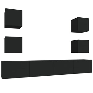 vidaXL 6-Piece TV Cabinet Set Black Engineered Wood