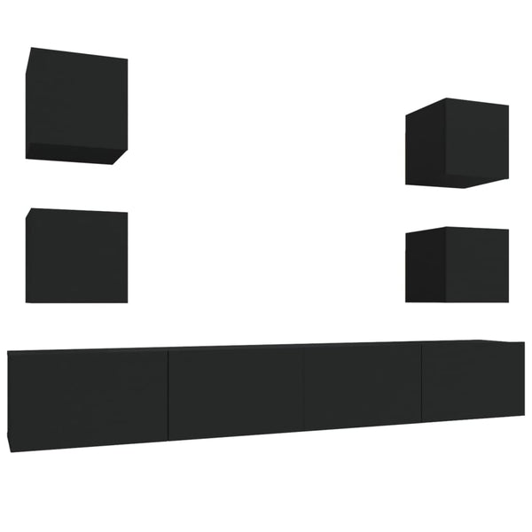 vidaXL 6-Piece TV Cabinet Set Black Engineered Wood