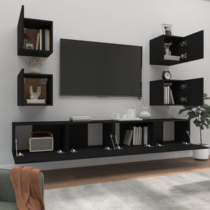 vidaXL 6-Piece TV Cabinet Set Black Engineered Wood