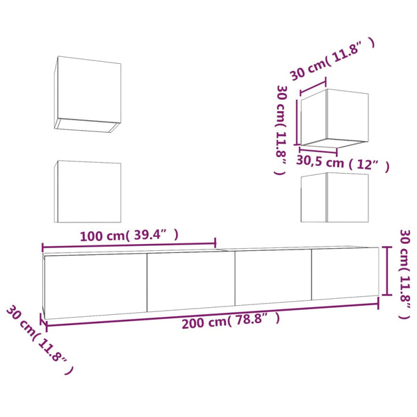vidaXL 6-Piece TV Cabinet Set Black Engineered Wood