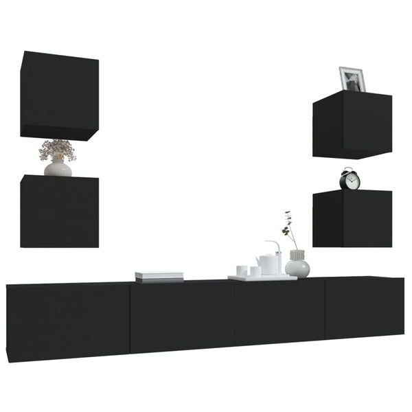 vidaXL 6-Piece TV Cabinet Set Black Engineered Wood