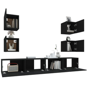 vidaXL 6-Piece TV Cabinet Set Black Engineered Wood