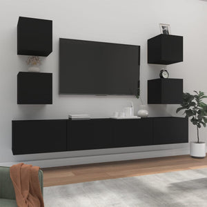 vidaXL 6-Piece TV Cabinet Set Black Engineered Wood