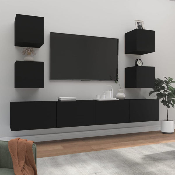 vidaXL 6-Piece TV Cabinet Set Black Engineered Wood