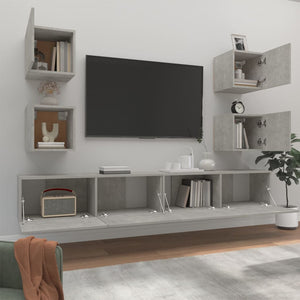 vidaXL 6-Piece TV Cabinet Set Concrete Grey Engineered Wood