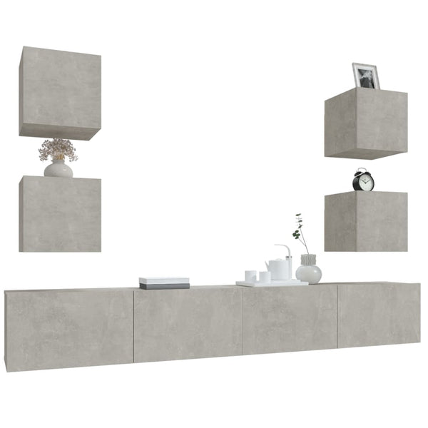 vidaXL 6-Piece TV Cabinet Set Concrete Grey Engineered Wood